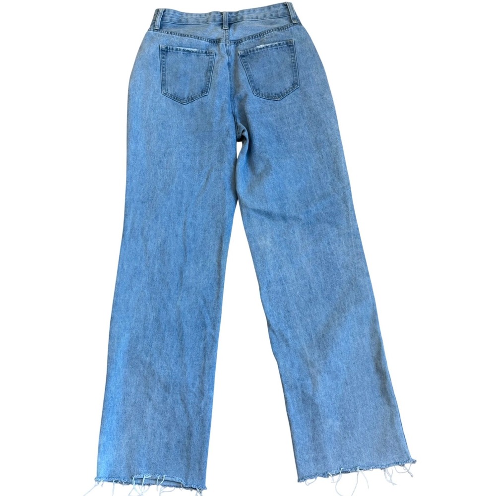 Fashion Nova Light Wash Distressed Hem Wide Leg Jeans Women Size 9 - Picture 11 of 11